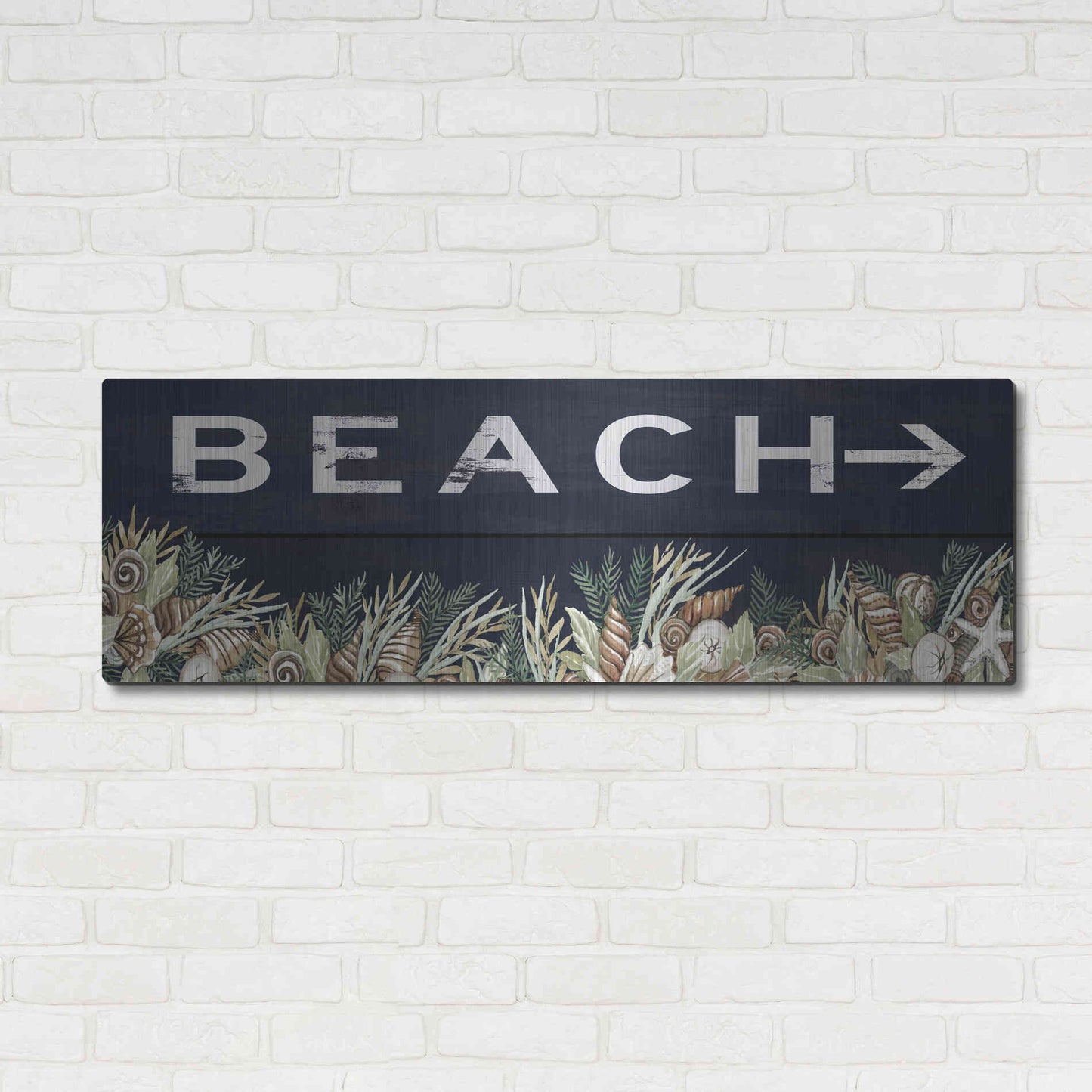 Luxe Metal Art 'Beach Sign' by Cindy Jacobs, Metal Wall Art,48x16