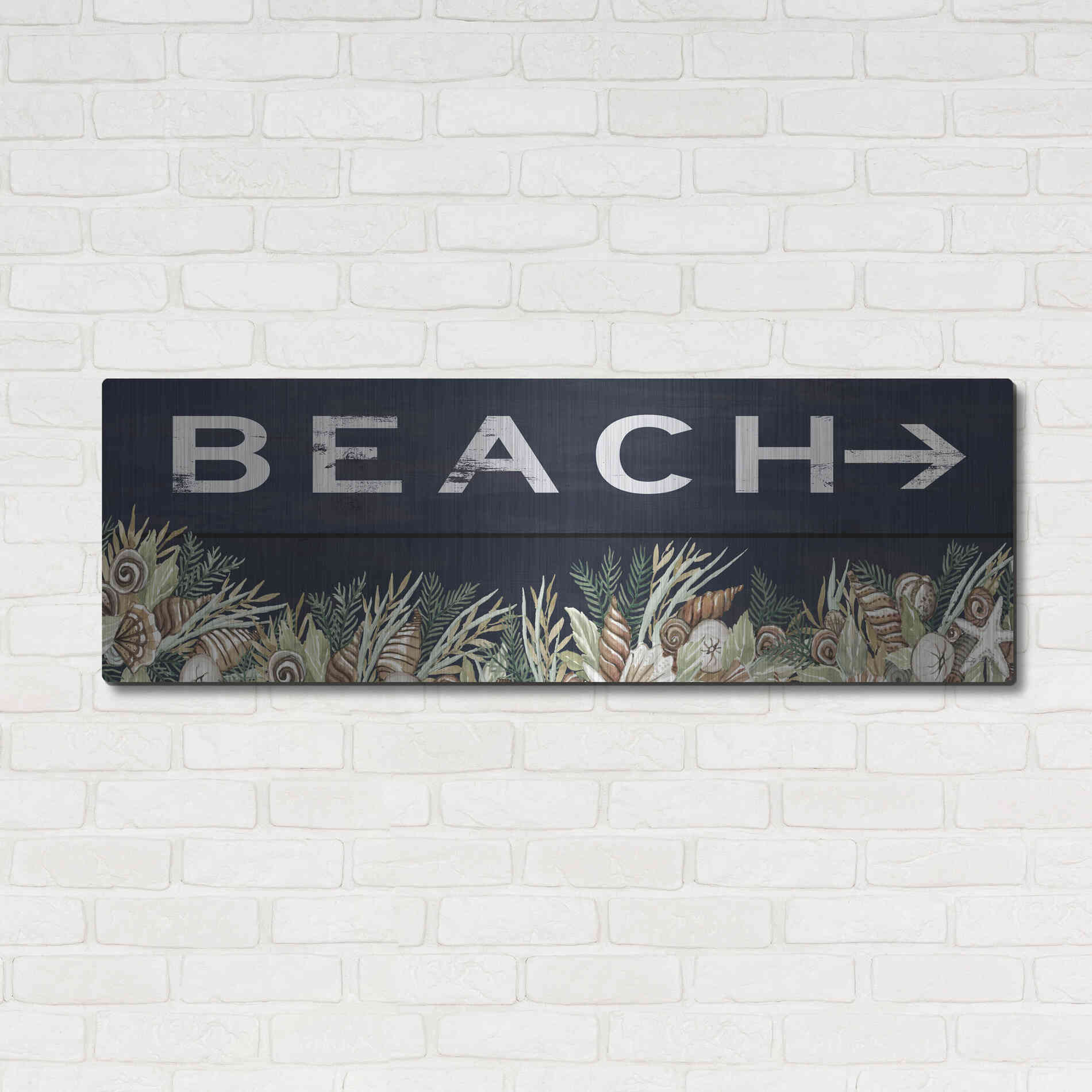 Luxe Metal Art 'Beach Sign' by Cindy Jacobs, Metal Wall Art,48x16