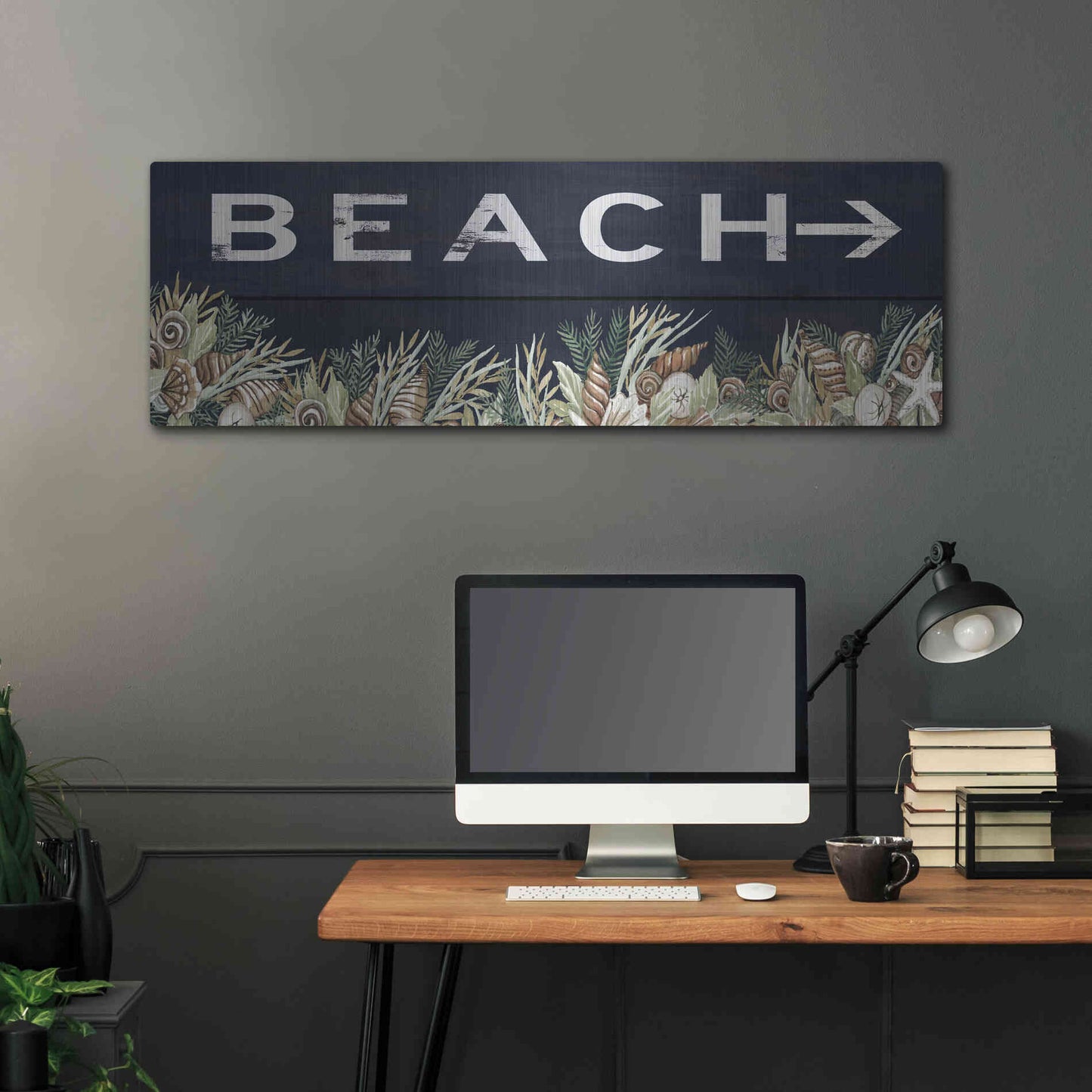Luxe Metal Art 'Beach Sign' by Cindy Jacobs, Metal Wall Art,48x16