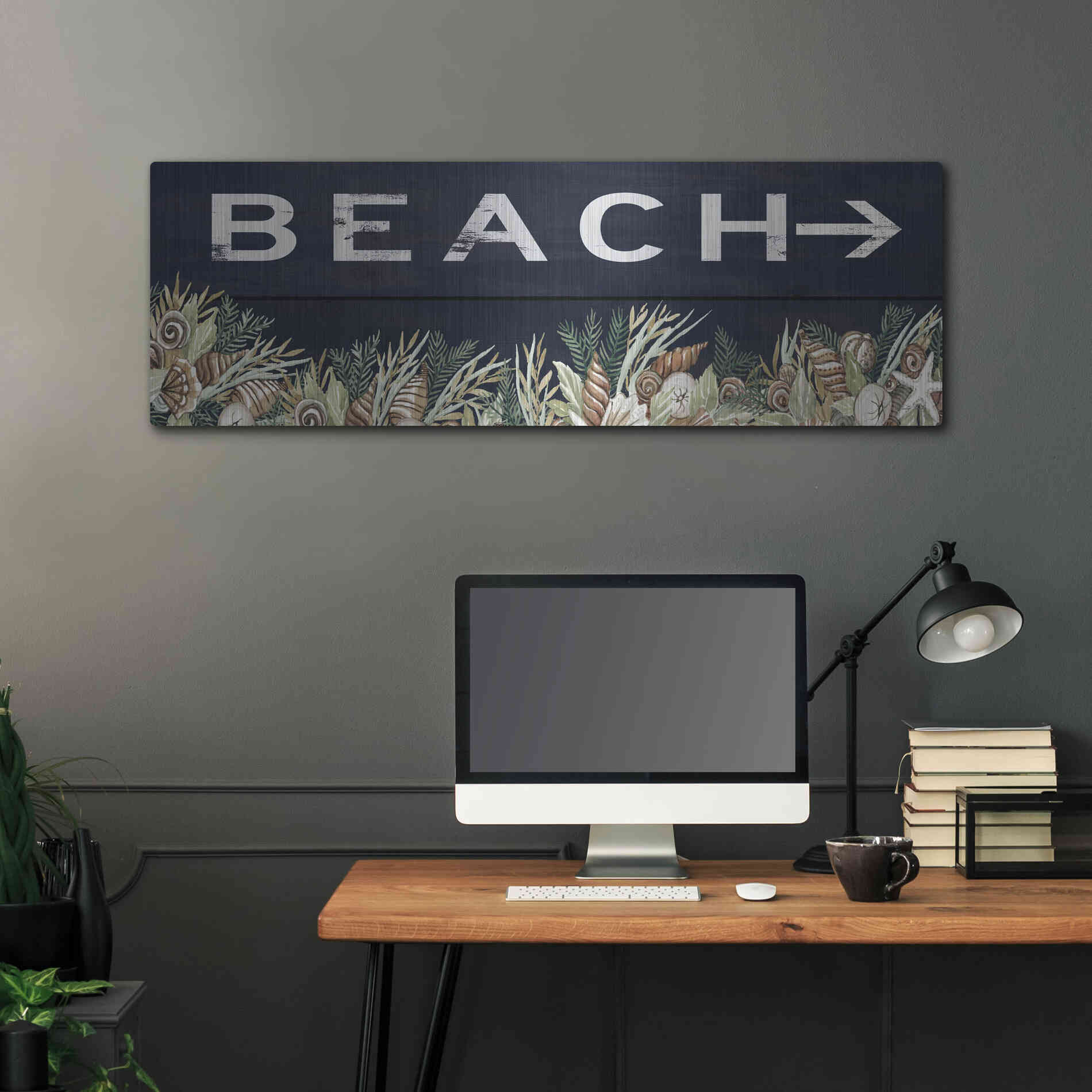 Luxe Metal Art 'Beach Sign' by Cindy Jacobs, Metal Wall Art,48x16