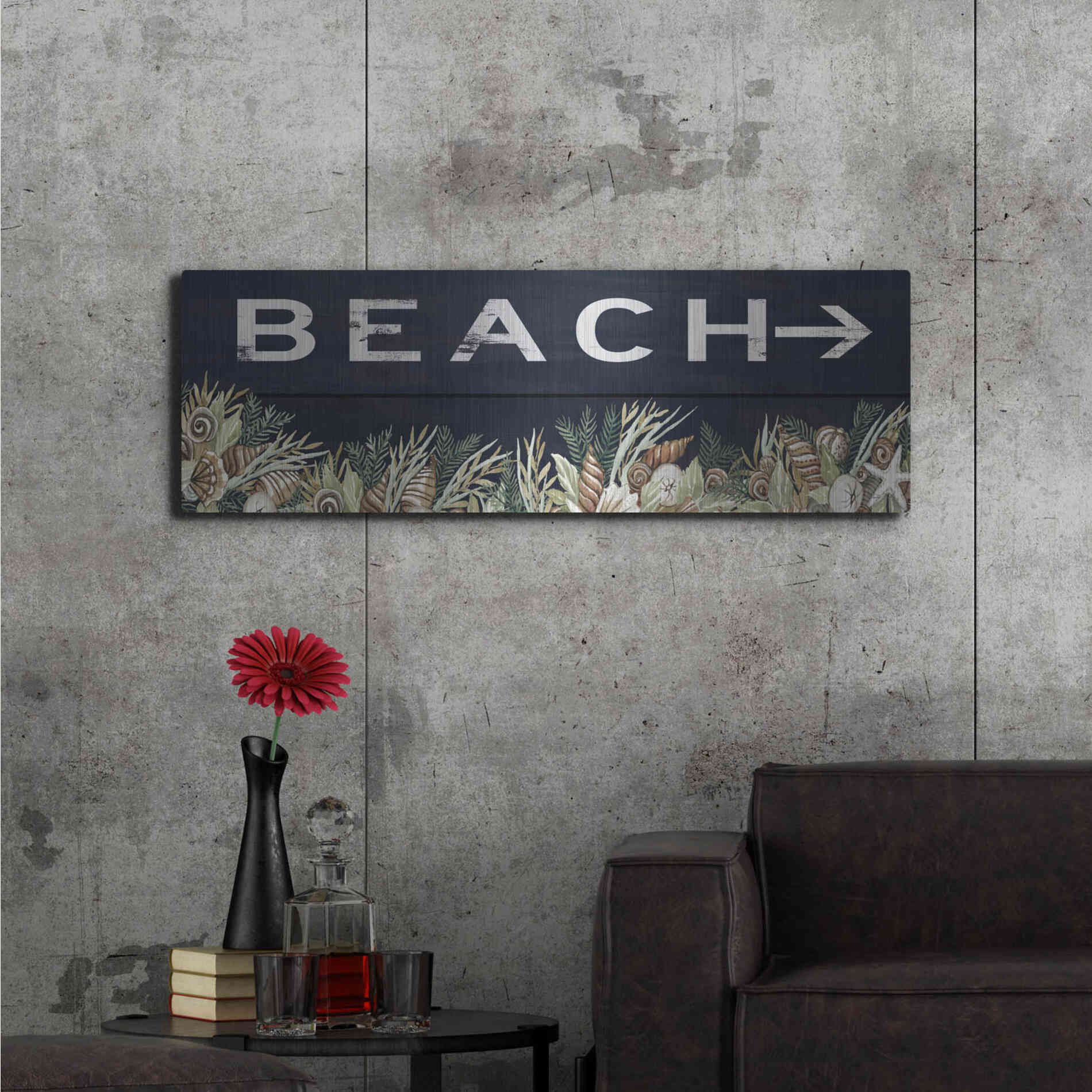 Luxe Metal Art 'Beach Sign' by Cindy Jacobs, Metal Wall Art,48x16