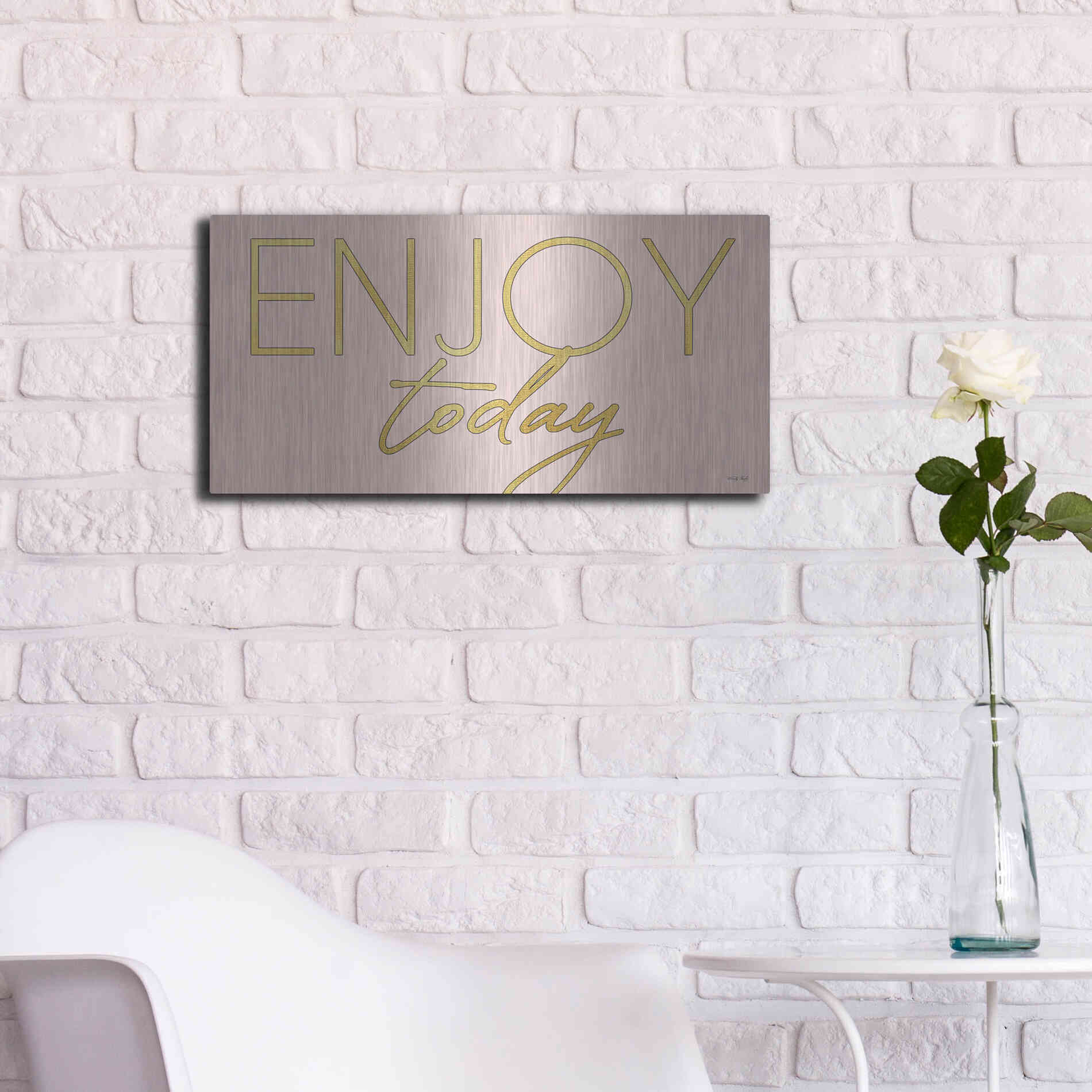 Luxe Metal Art 'Enjoy Today' by Cindy Jacobs, Metal Wall Art,24x12