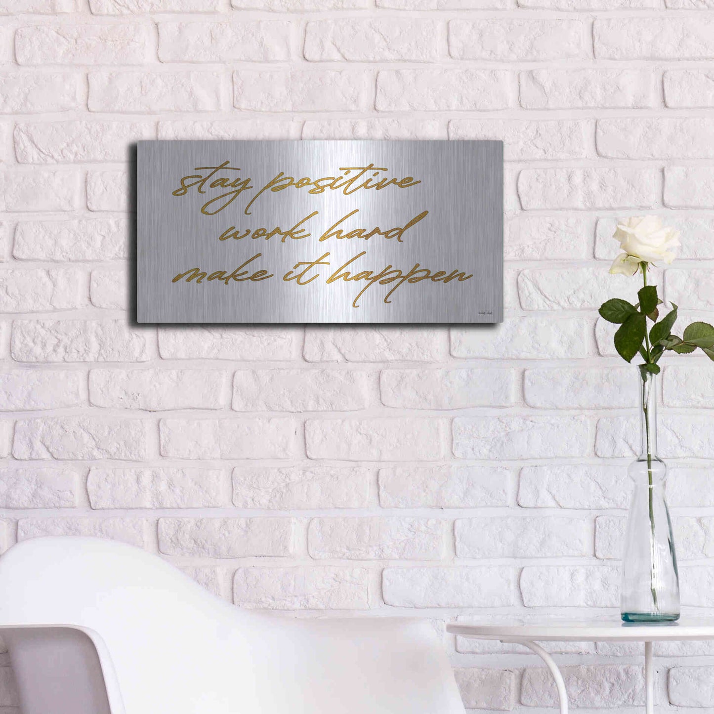 Luxe Metal Art 'Stay Positive' by Cindy Jacobs, Metal Wall Art,24x12