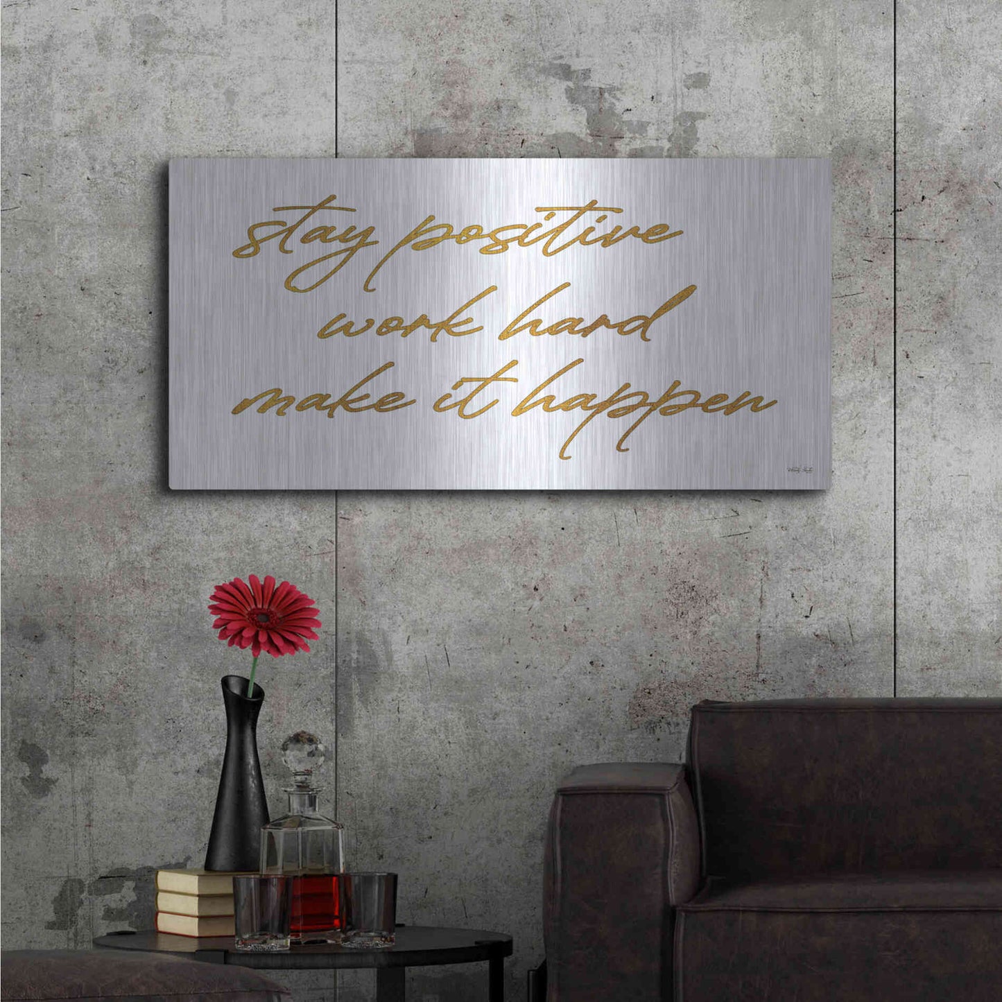 Luxe Metal Art 'Stay Positive' by Cindy Jacobs, Metal Wall Art,48x24