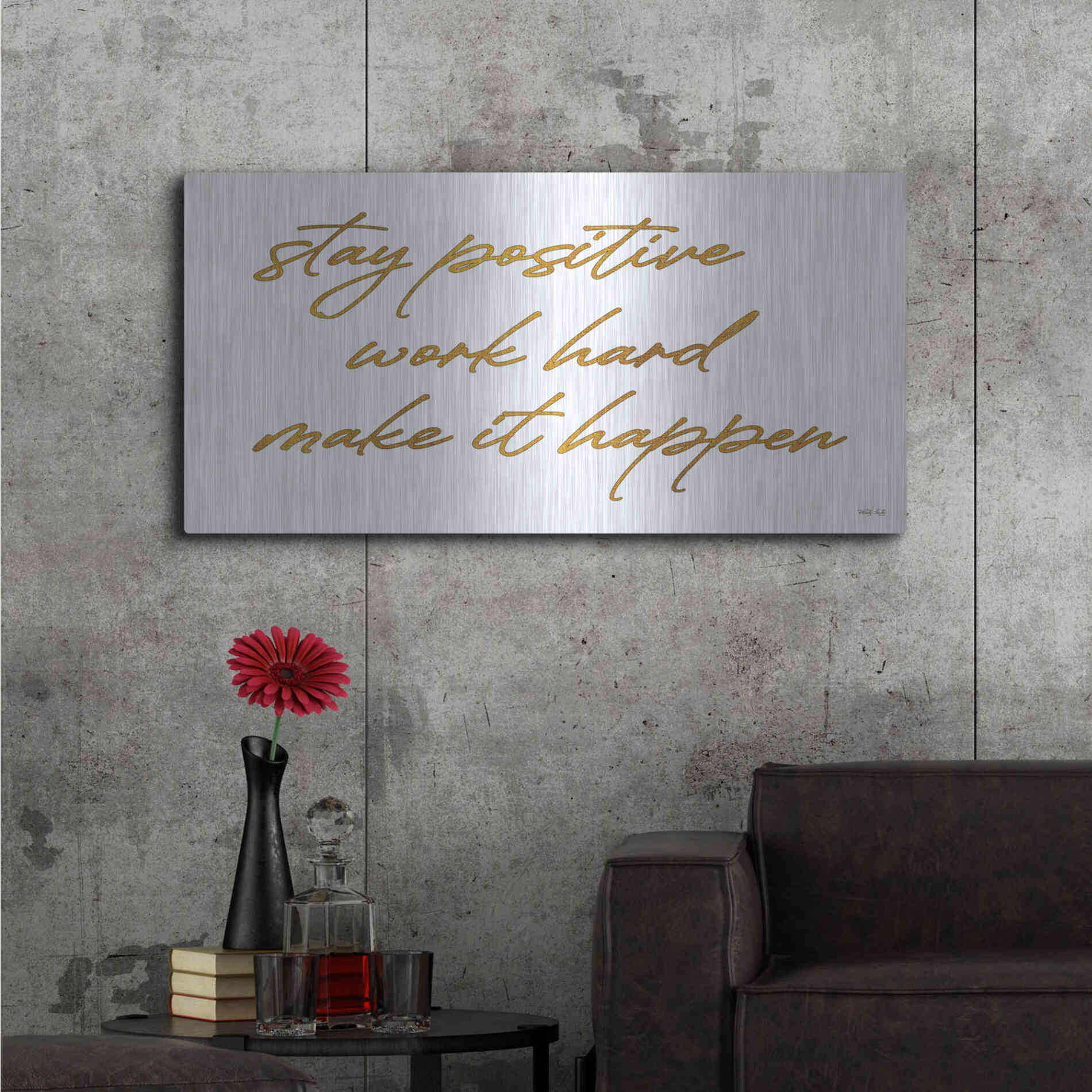 Luxe Metal Art 'Stay Positive' by Cindy Jacobs, Metal Wall Art,48x24