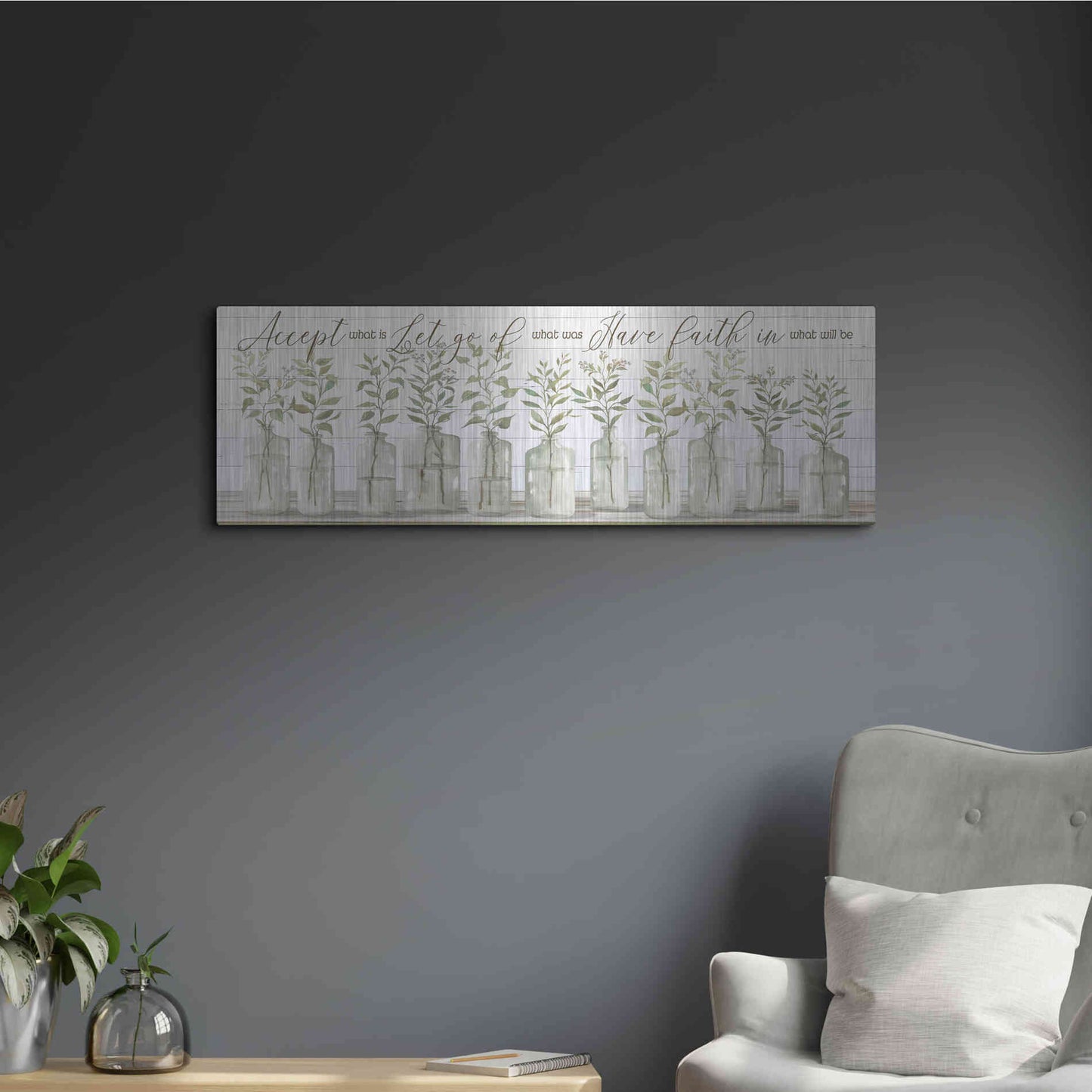 Luxe Metal Art 'Accept What Is' by Cindy Jacobs, Metal Wall Art,36x12