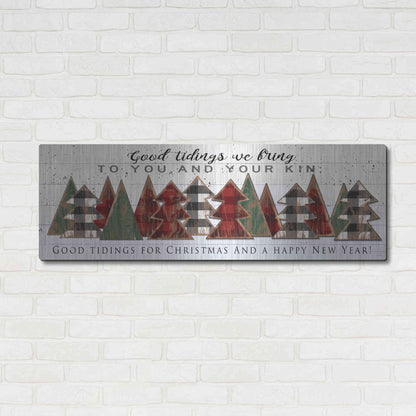 Luxe Metal Art 'Good Tidings Plaid Trees' by Cindy Jacobs, Metal Wall Art,48x16