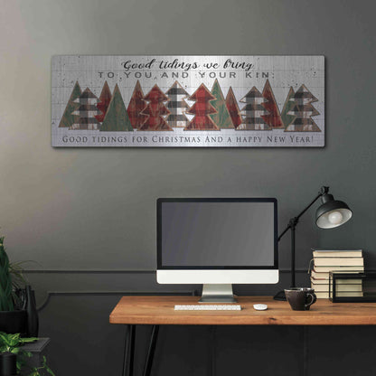 Luxe Metal Art 'Good Tidings Plaid Trees' by Cindy Jacobs, Metal Wall Art,48x16