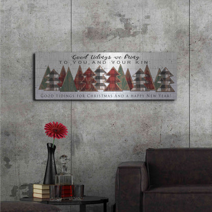 Luxe Metal Art 'Good Tidings Plaid Trees' by Cindy Jacobs, Metal Wall Art,48x16