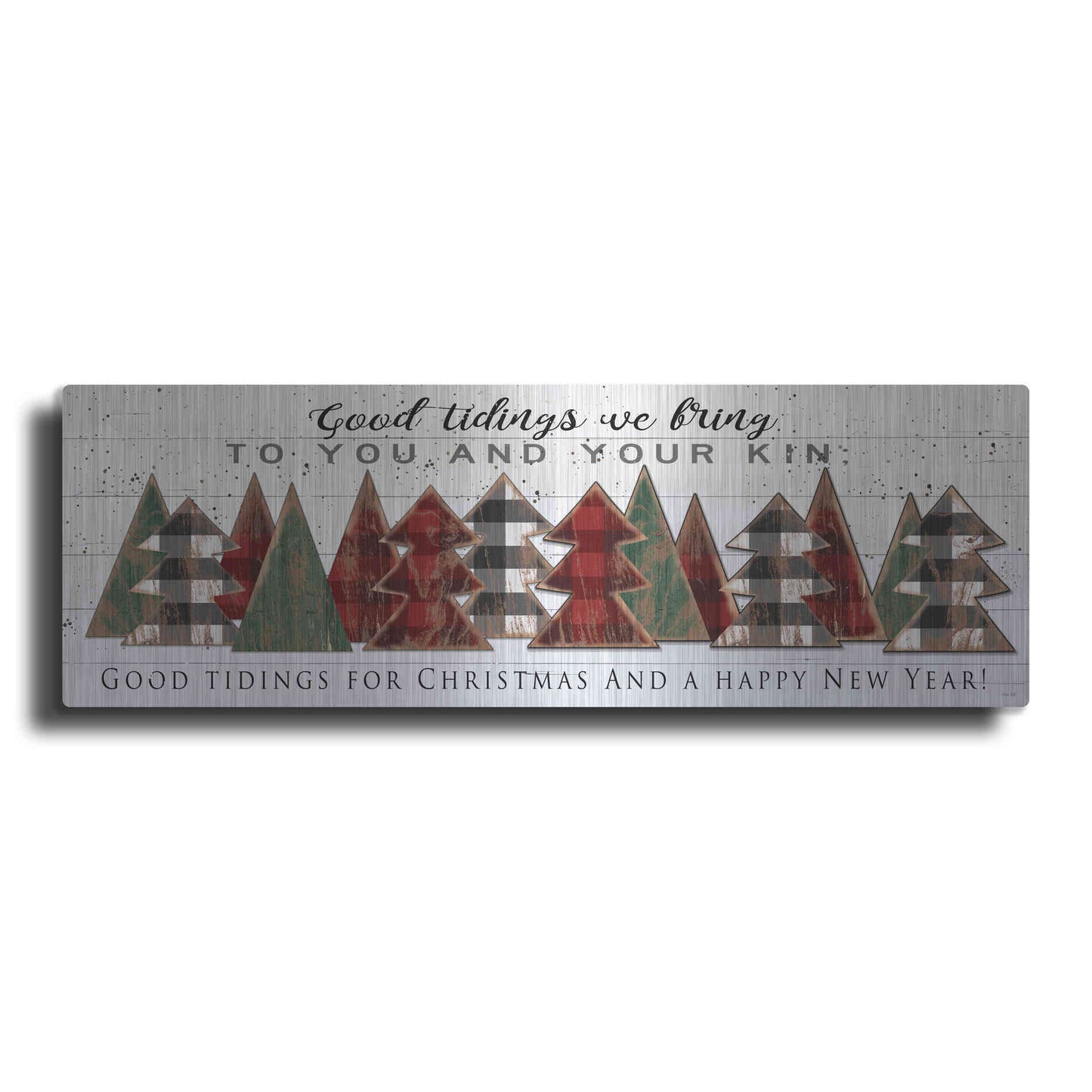 Luxe Metal Art 'Good Tidings Plaid Trees' by Cindy Jacobs, Metal Wall Art