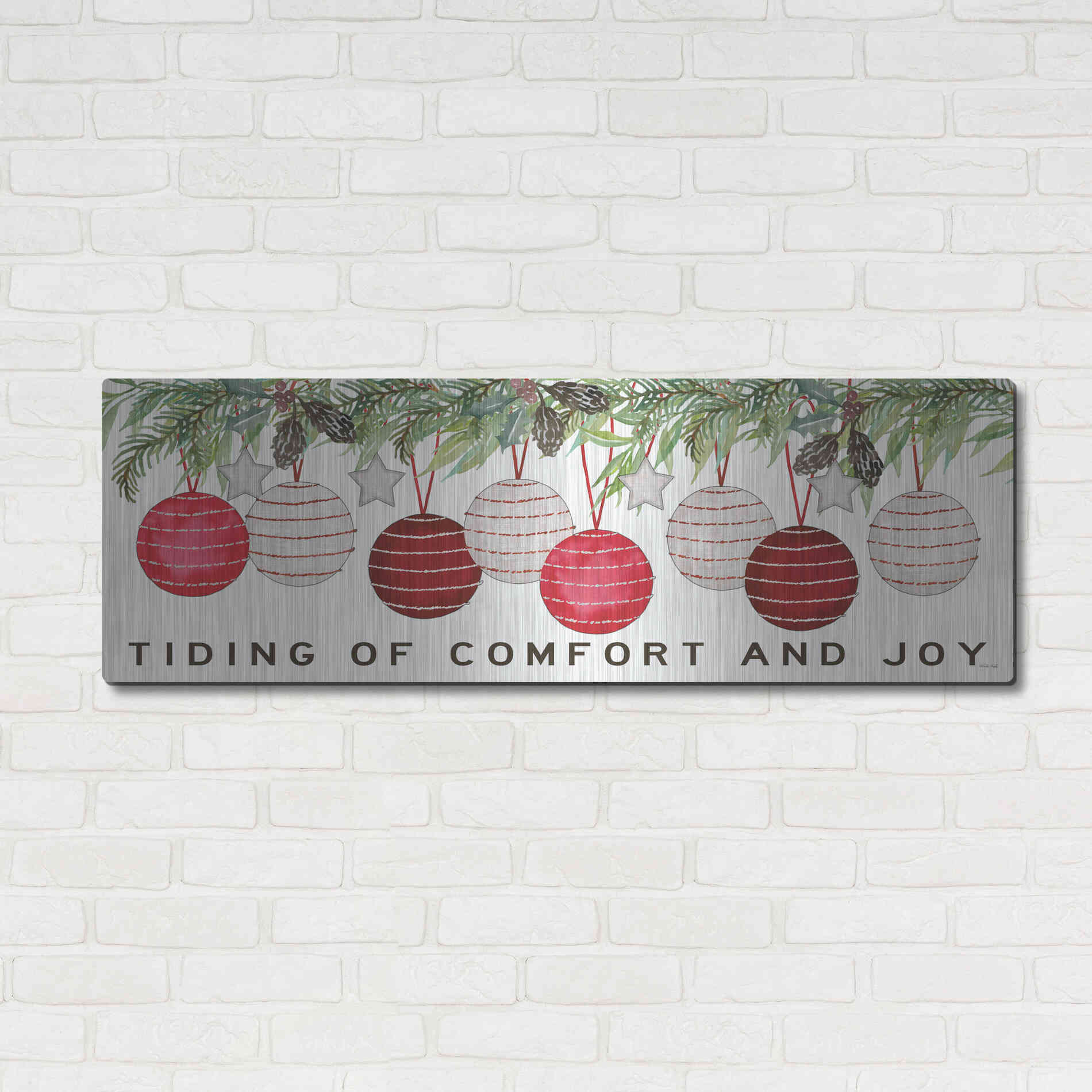 Luxe Metal Art 'Tidings of Comfort Ornaments' by Cindy Jacobs, Metal Wall Art,48x16