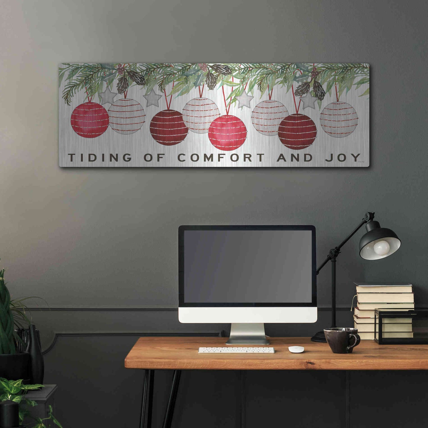 Luxe Metal Art 'Tidings of Comfort Ornaments' by Cindy Jacobs, Metal Wall Art,48x16