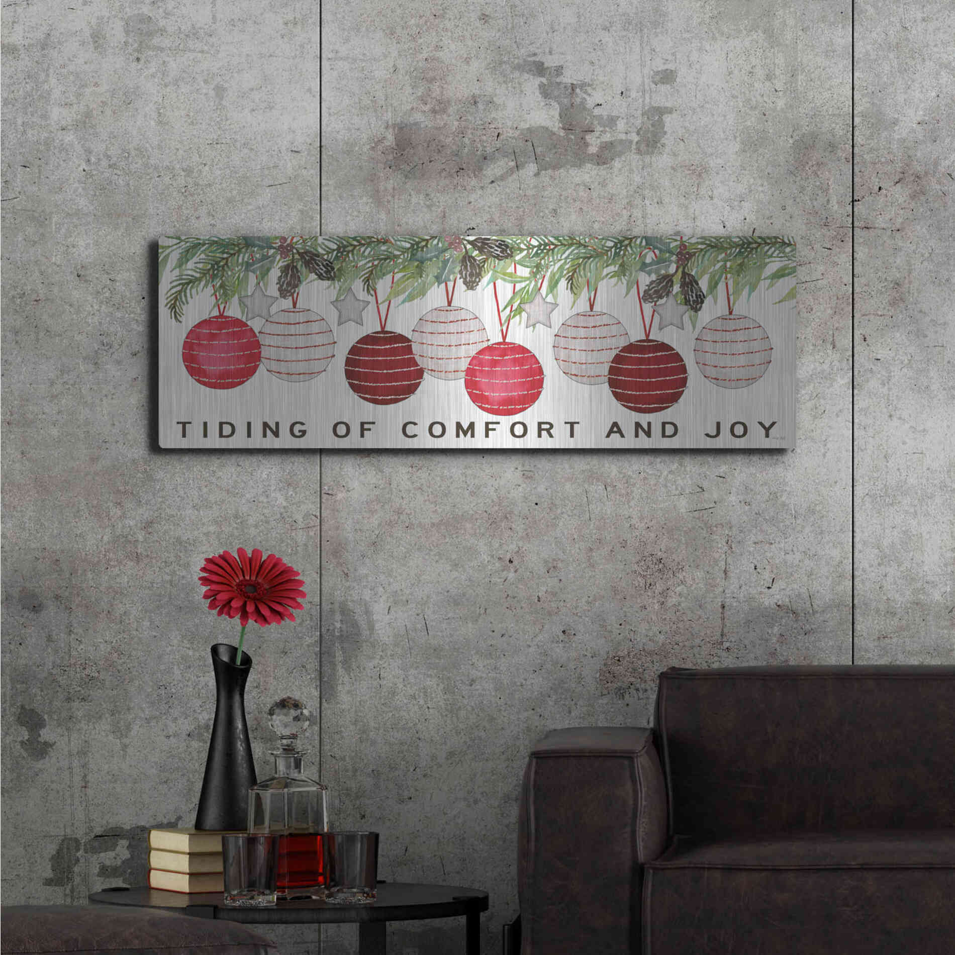 Luxe Metal Art 'Tidings of Comfort Ornaments' by Cindy Jacobs, Metal Wall Art,48x16