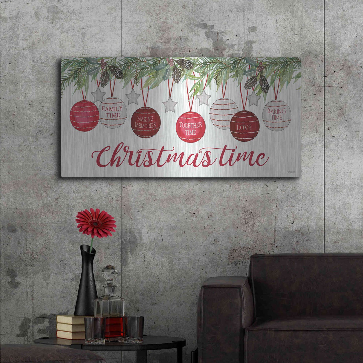 Luxe Metal Art 'Christmas Time Ornaments' by Cindy Jacobs, Metal Wall Art,48x24