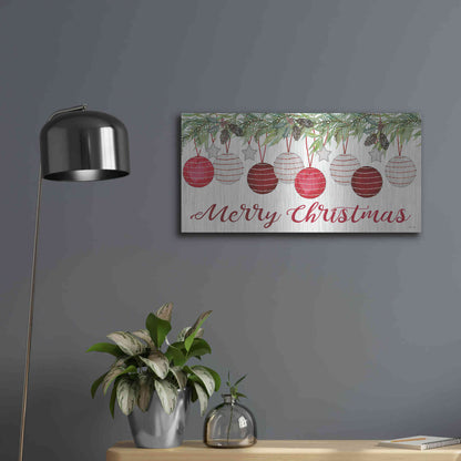 Luxe Metal Art 'Merry Christmas Ornaments' by Cindy Jacobs, Metal Wall Art,24x12