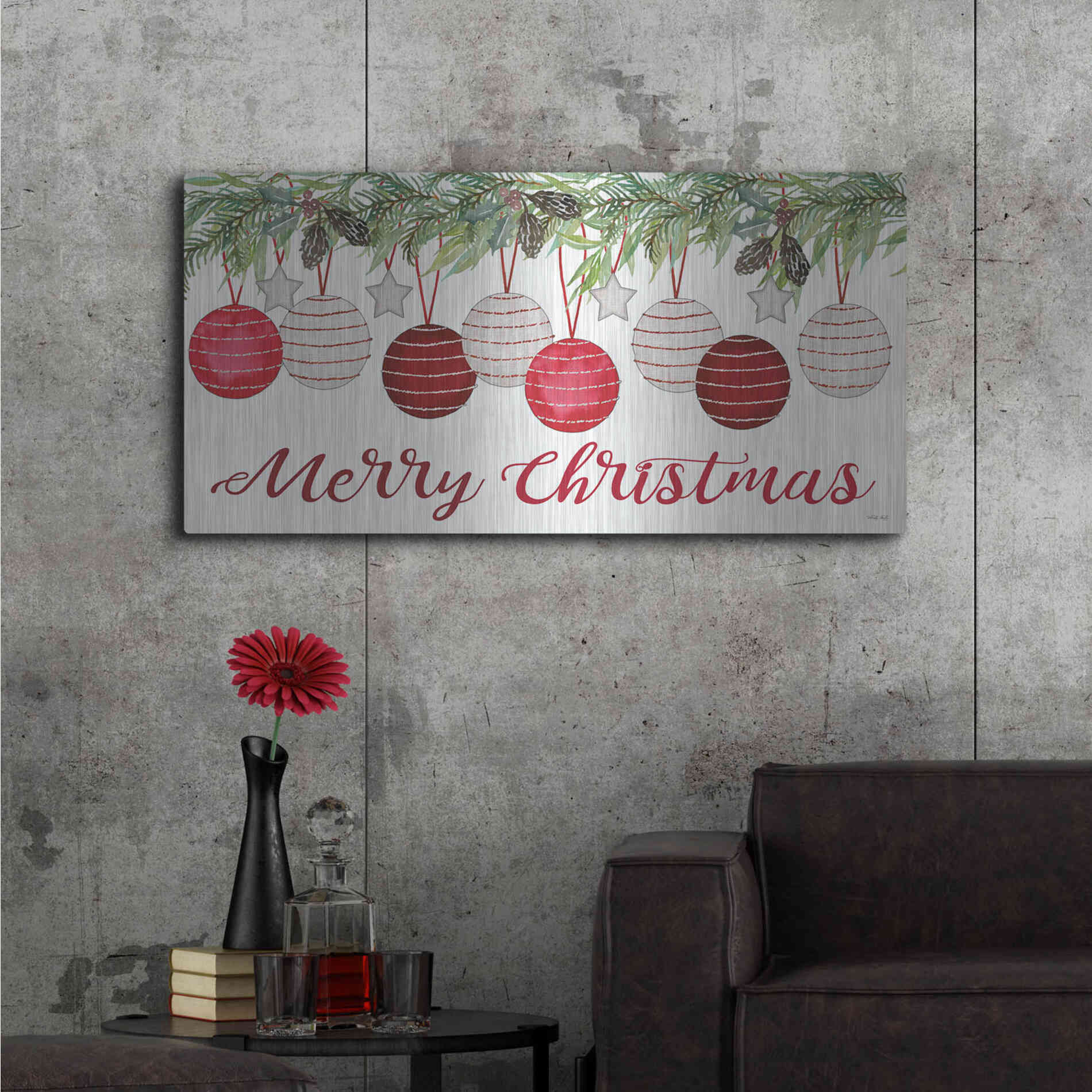 Luxe Metal Art 'Merry Christmas Ornaments' by Cindy Jacobs, Metal Wall Art,48x24