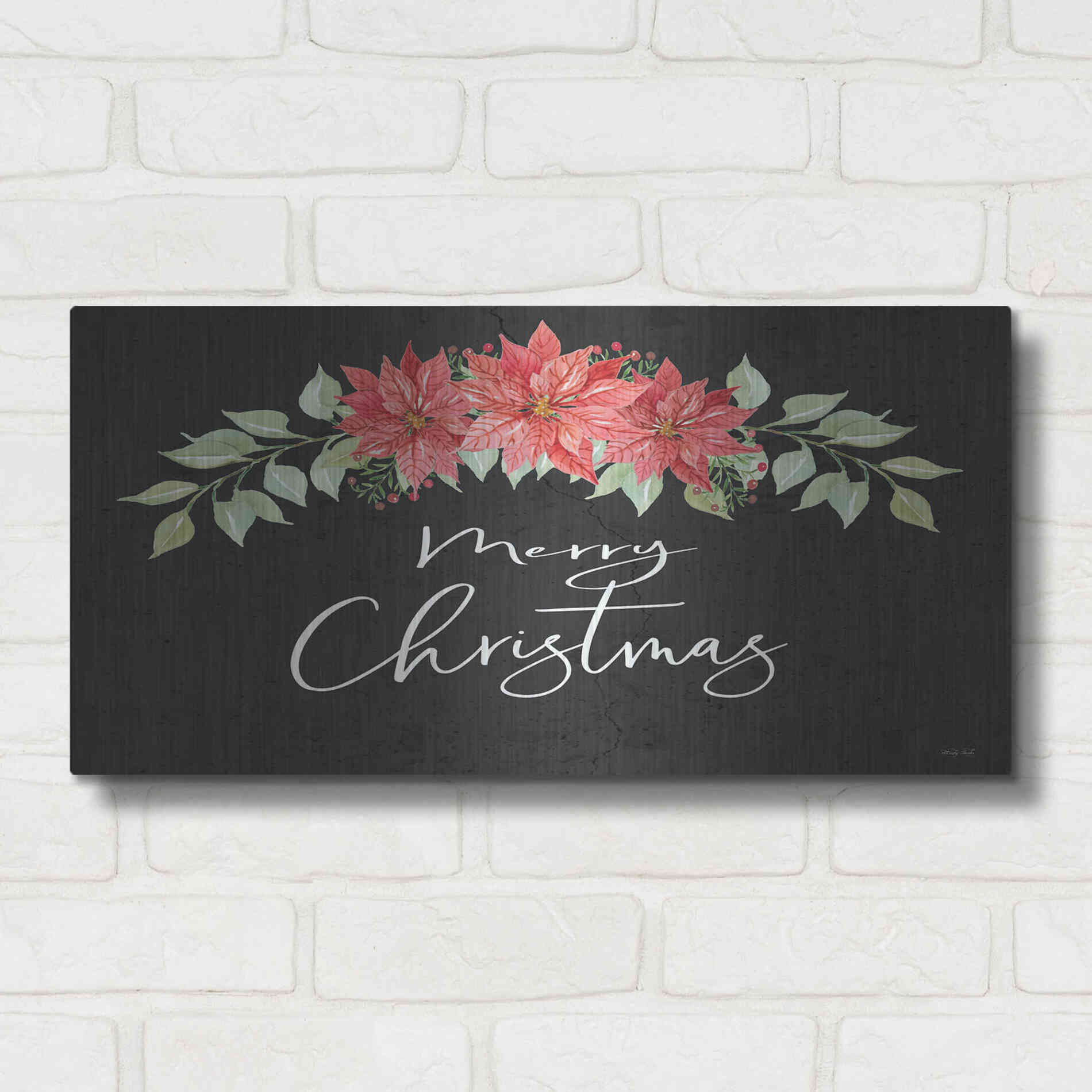 Luxe Metal Art 'Merry Christmas Simply' by Cindy Jacobs, Metal Wall Art,24x12