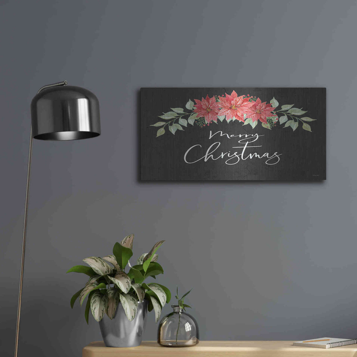 Luxe Metal Art 'Merry Christmas Simply' by Cindy Jacobs, Metal Wall Art,24x12