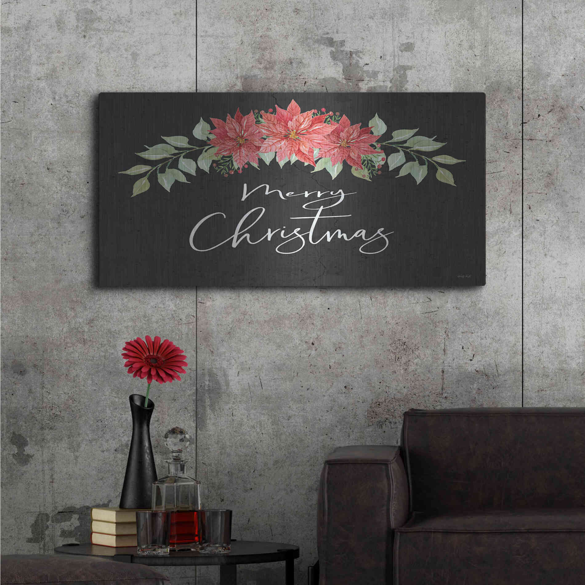 Luxe Metal Art 'Merry Christmas Simply' by Cindy Jacobs, Metal Wall Art,48x24