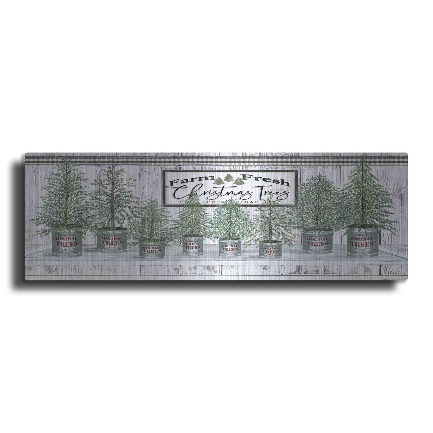 Luxe Metal Art 'Galvanized Pots White Christmas Trees I' by Cindy Jacobs, Metal Wall Art