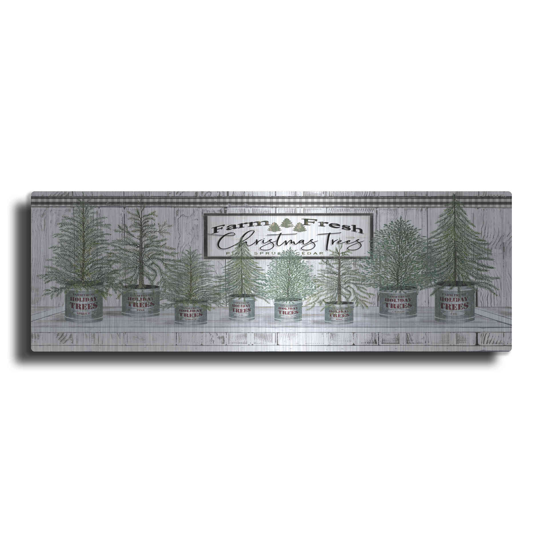 Luxe Metal Art 'Galvanized Pots White Christmas Trees I' by Cindy Jacobs, Metal Wall Art