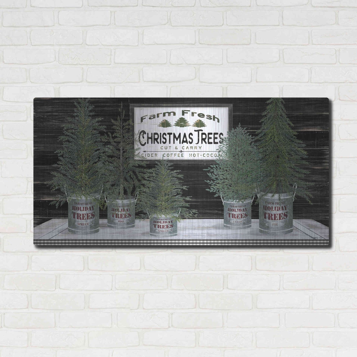 Luxe Metal Art 'Galvanized Pots Christmas Trees II' by Cindy Jacobs, Metal Wall Art,48x24