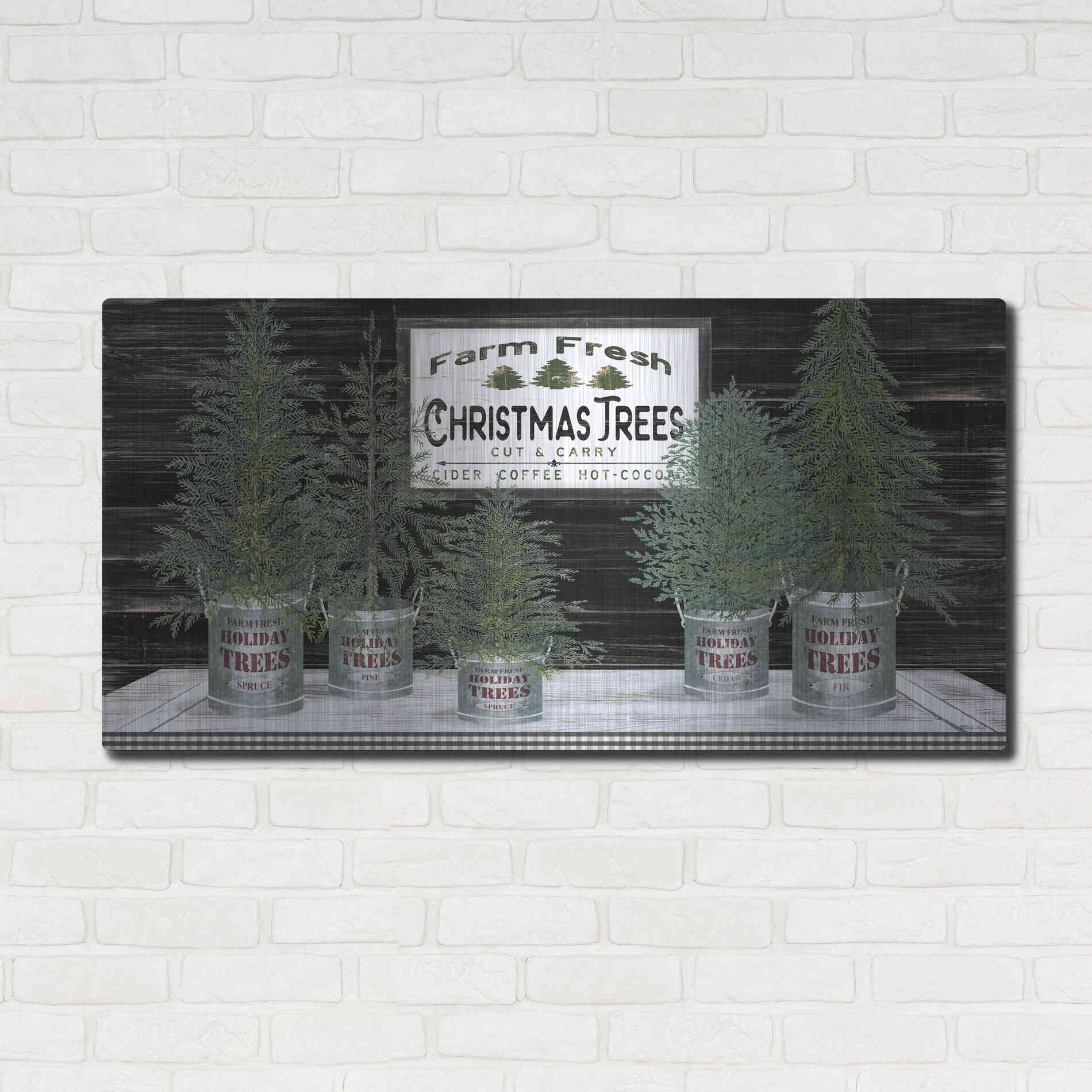 Luxe Metal Art 'Galvanized Pots Christmas Trees II' by Cindy Jacobs, Metal Wall Art,48x24