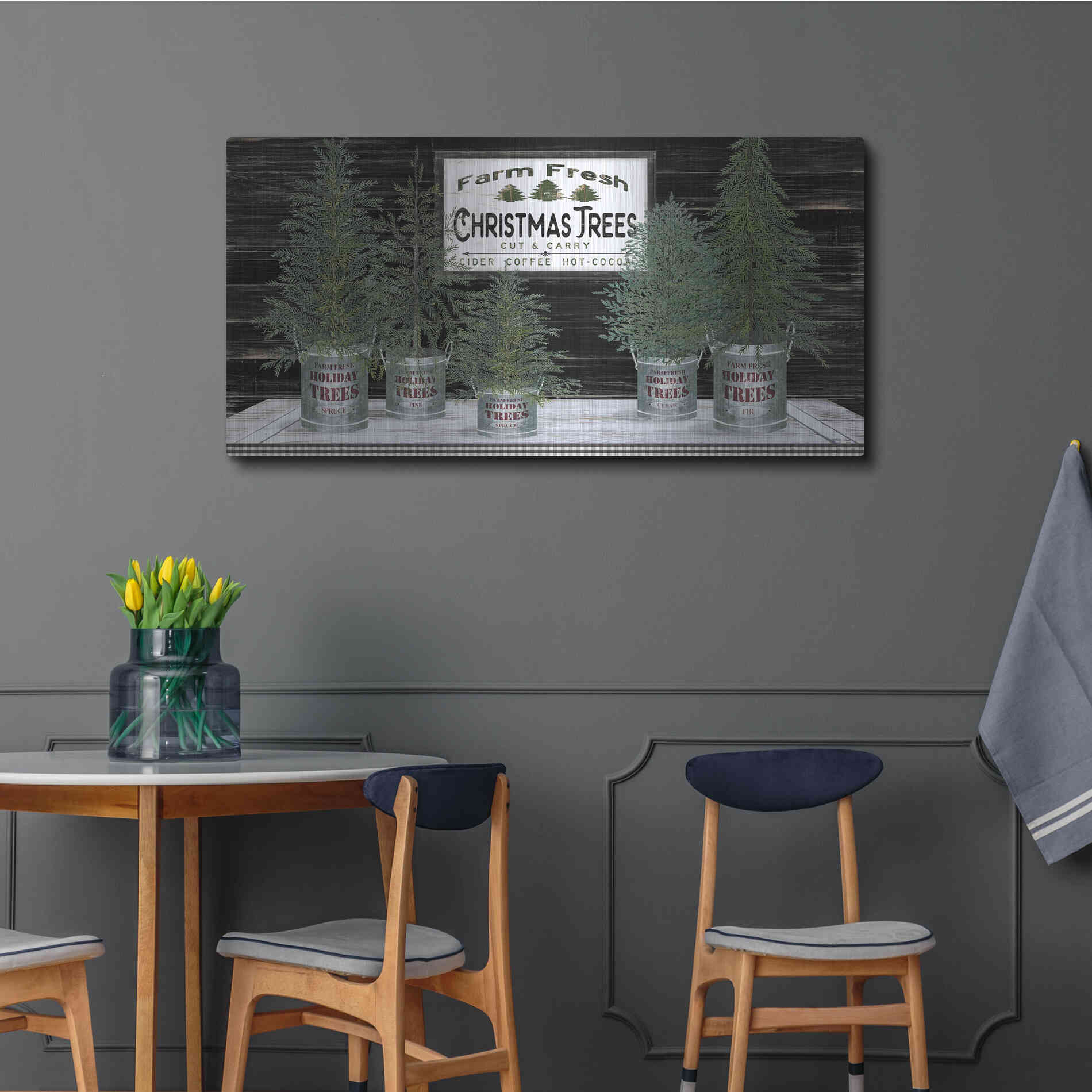 Luxe Metal Art 'Galvanized Pots Christmas Trees II' by Cindy Jacobs, Metal Wall Art,48x24