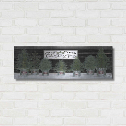 Luxe Metal Art 'Galvanized Pots Christmas Trees I' by Cindy Jacobs, Metal Wall Art,36x12