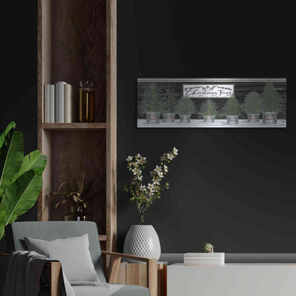 Luxe Metal Art 'Galvanized Pots Christmas Trees I' by Cindy Jacobs, Metal Wall Art,36x12