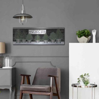 Luxe Metal Art 'Galvanized Pots Christmas Trees I' by Cindy Jacobs, Metal Wall Art,36x12