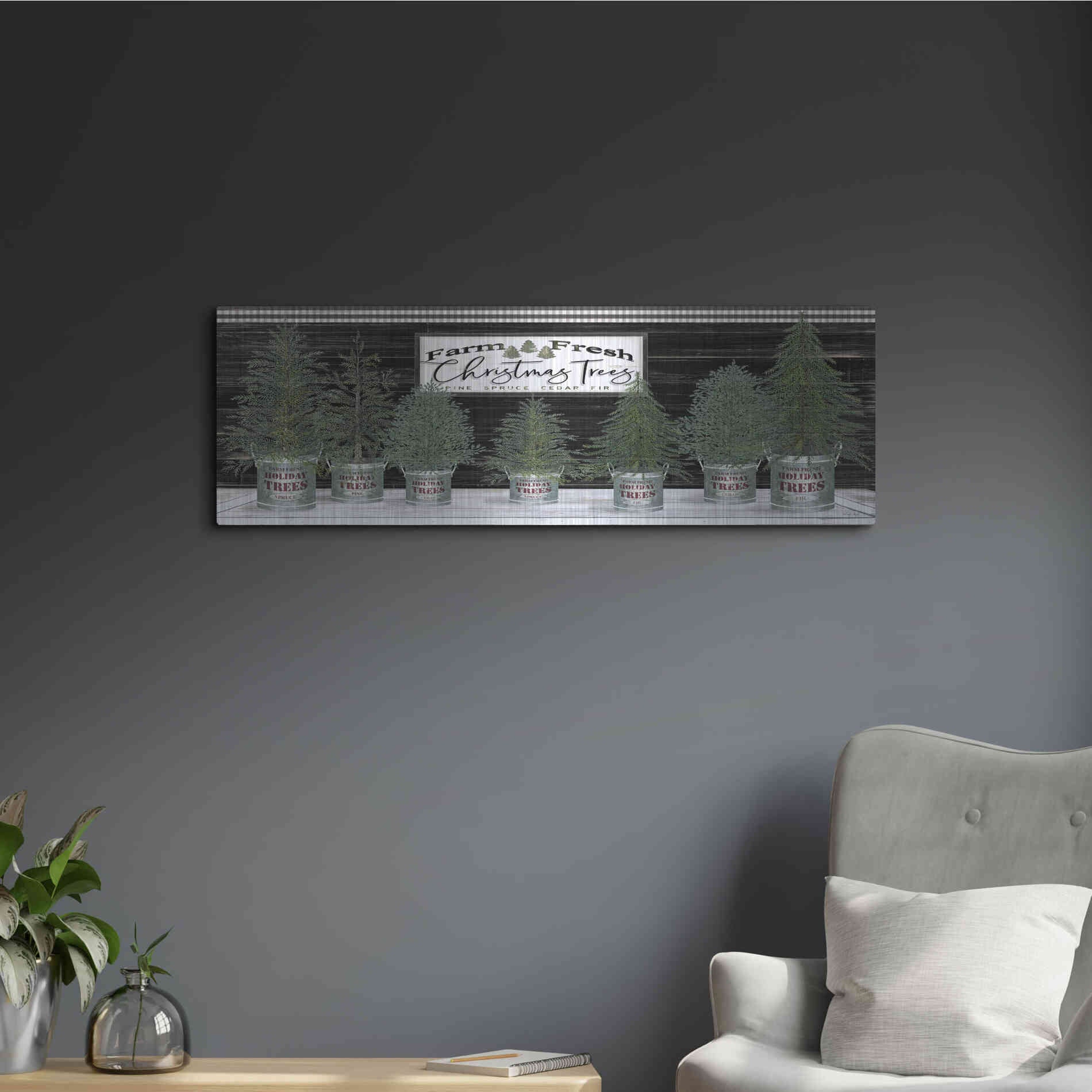 Luxe Metal Art 'Galvanized Pots Christmas Trees I' by Cindy Jacobs, Metal Wall Art,36x12