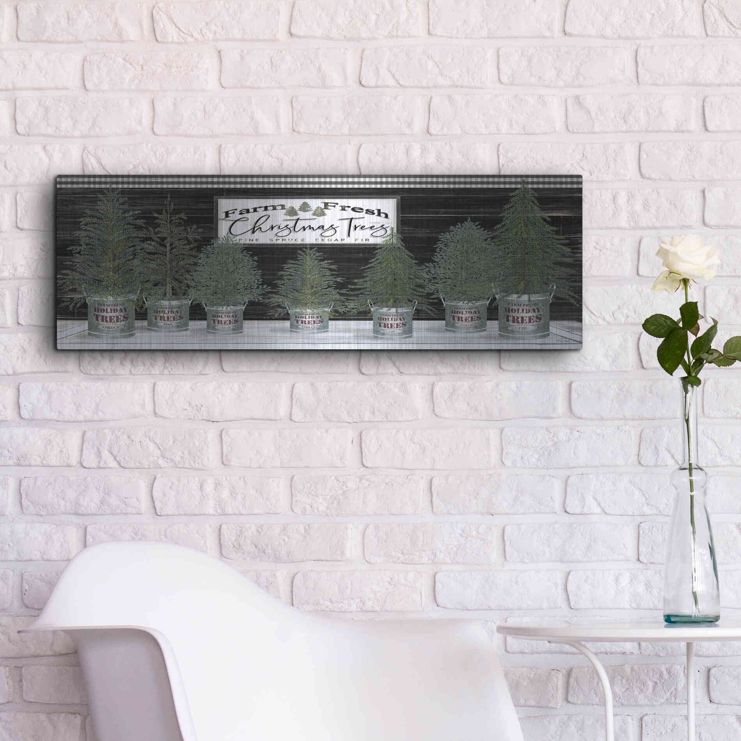 Luxe Metal Art 'Galvanized Pots Christmas Trees I' by Cindy Jacobs, Metal Wall Art,36x12