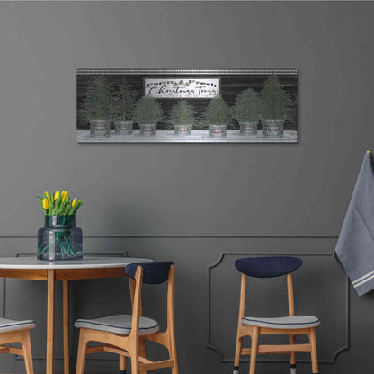 Luxe Metal Art 'Galvanized Pots Christmas Trees I' by Cindy Jacobs, Metal Wall Art,48x16