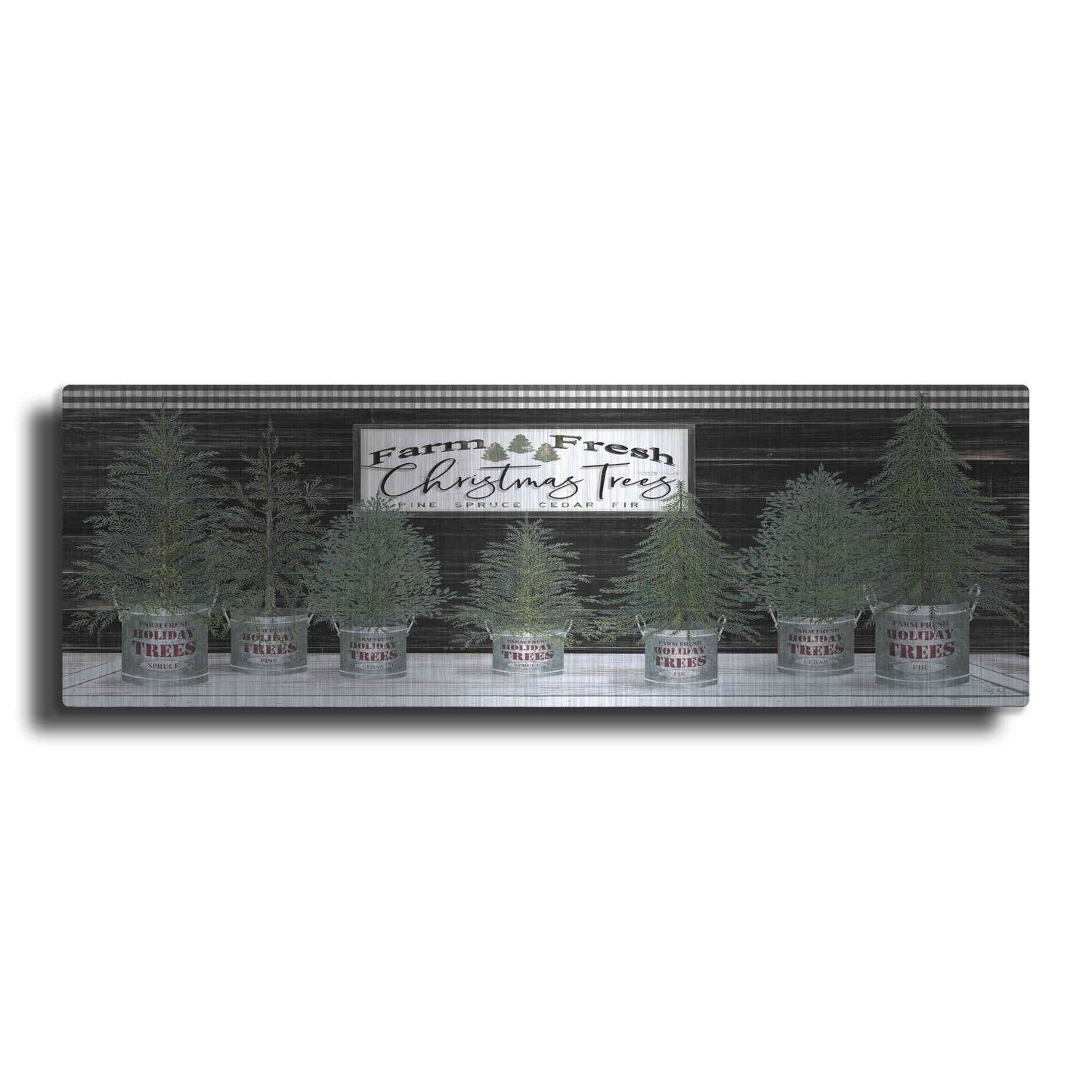 Luxe Metal Art 'Galvanized Pots Christmas Trees I' by Cindy Jacobs, Metal Wall Art