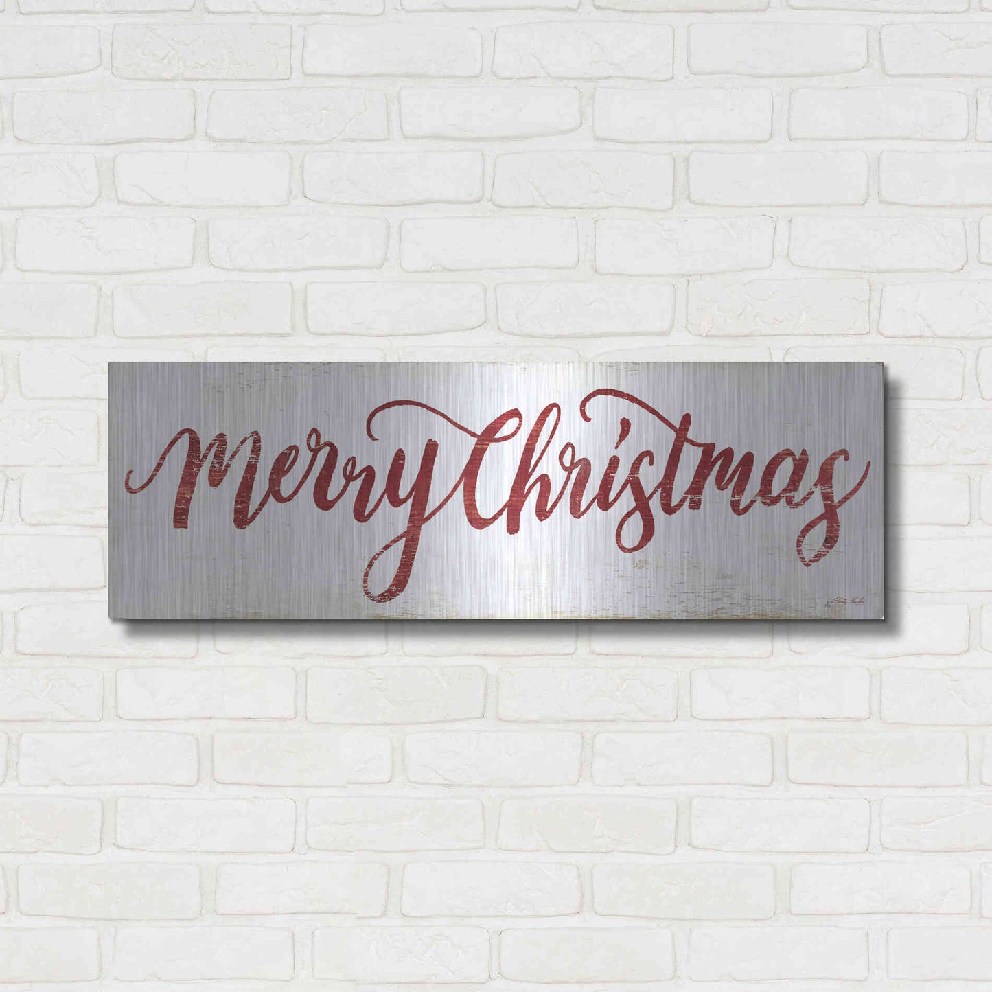 Luxe Metal Art 'Merry Christmas Cursive' by Cindy Jacobs, Metal Wall Art,36x12