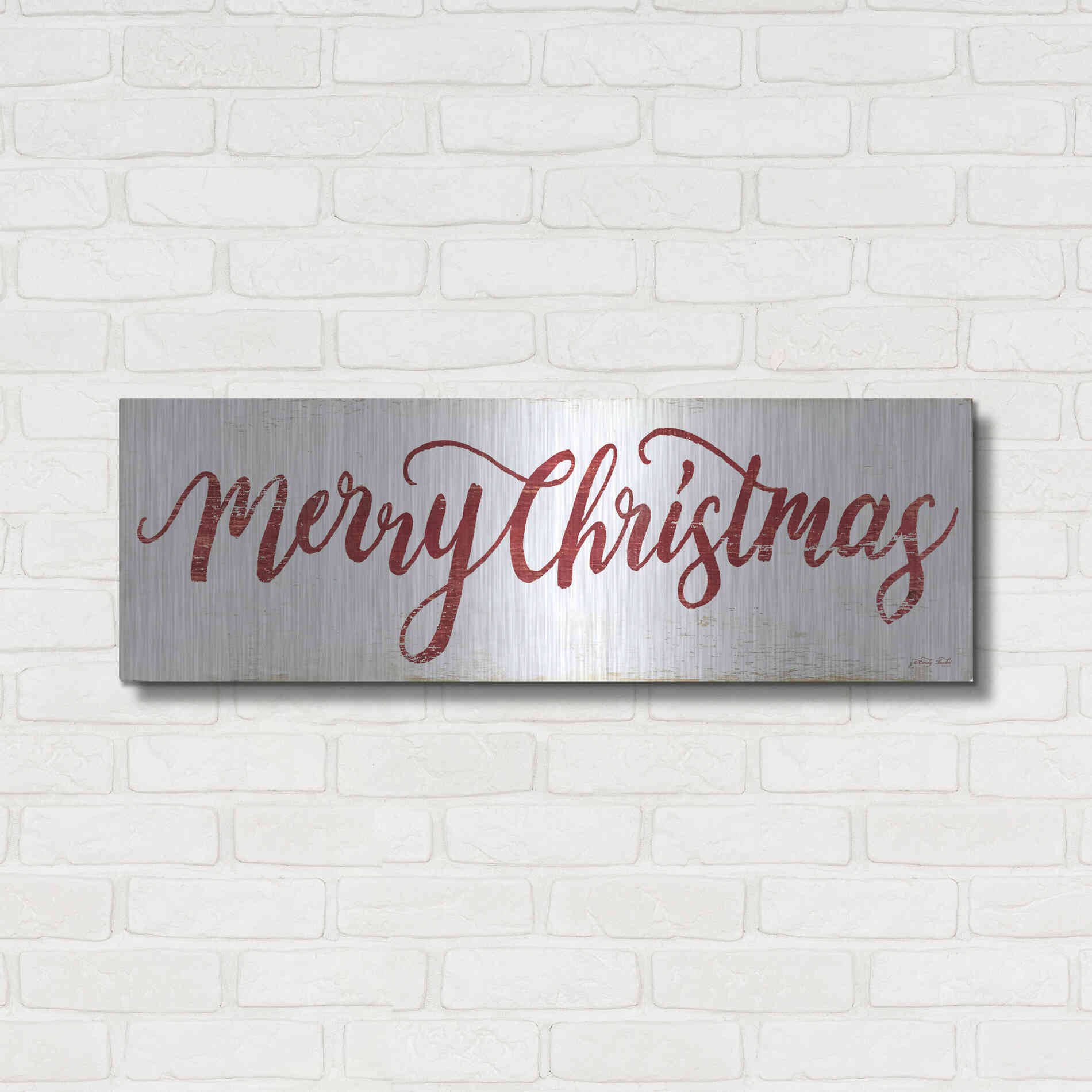 Luxe Metal Art 'Merry Christmas Cursive' by Cindy Jacobs, Metal Wall Art,36x12