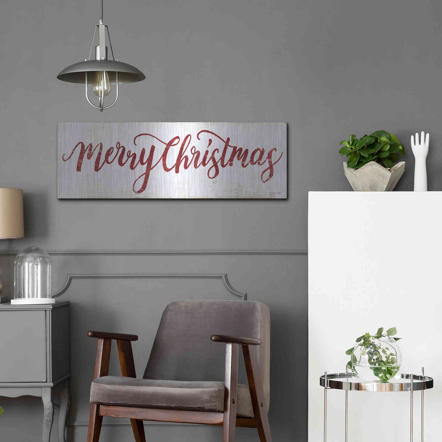 Luxe Metal Art 'Merry Christmas Cursive' by Cindy Jacobs, Metal Wall Art,36x12