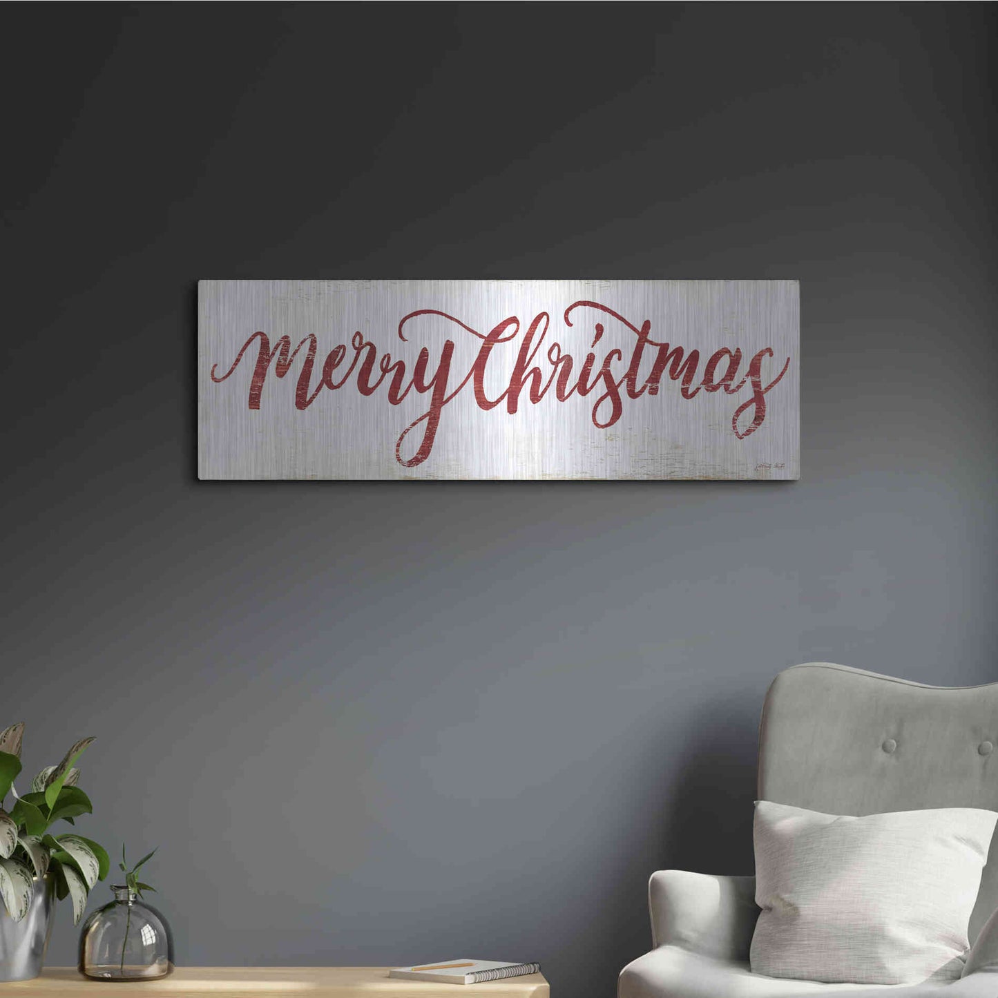 Luxe Metal Art 'Merry Christmas Cursive' by Cindy Jacobs, Metal Wall Art,36x12