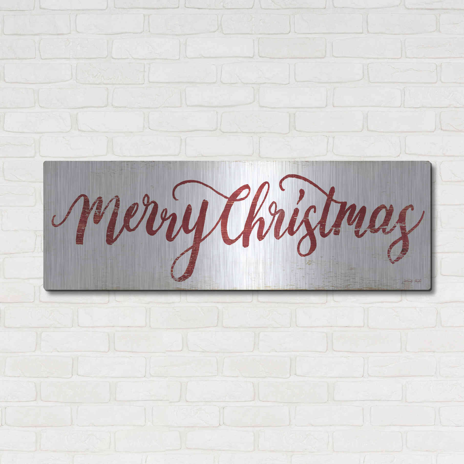 Luxe Metal Art 'Merry Christmas Cursive' by Cindy Jacobs, Metal Wall Art,48x16