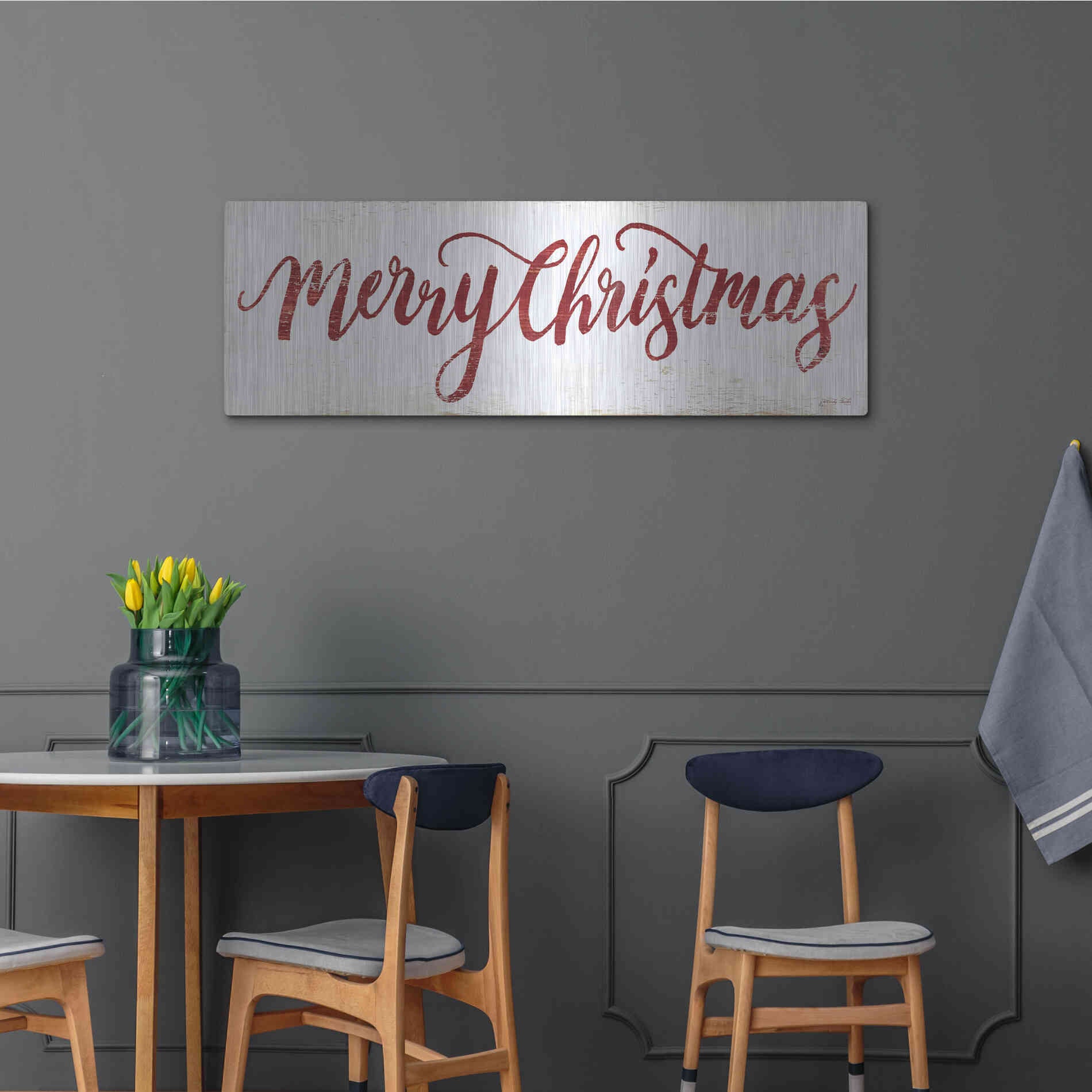 Luxe Metal Art 'Merry Christmas Cursive' by Cindy Jacobs, Metal Wall Art,48x16