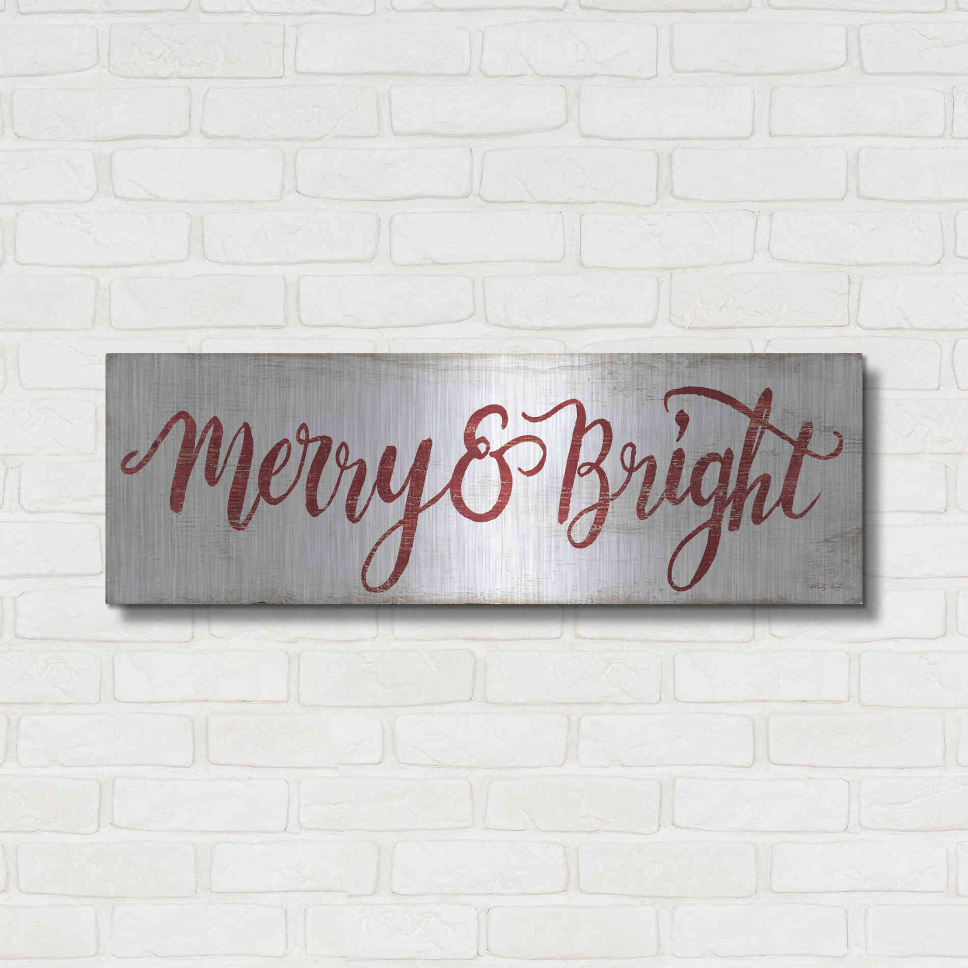 Luxe Metal Art 'Merry & Bright Cursive' by Cindy Jacobs, Metal Wall Art,36x12