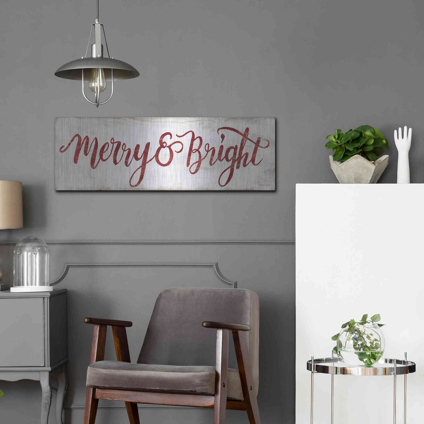 Luxe Metal Art 'Merry & Bright Cursive' by Cindy Jacobs, Metal Wall Art,36x12