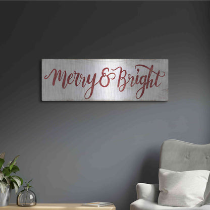 Luxe Metal Art 'Merry & Bright Cursive' by Cindy Jacobs, Metal Wall Art,36x12