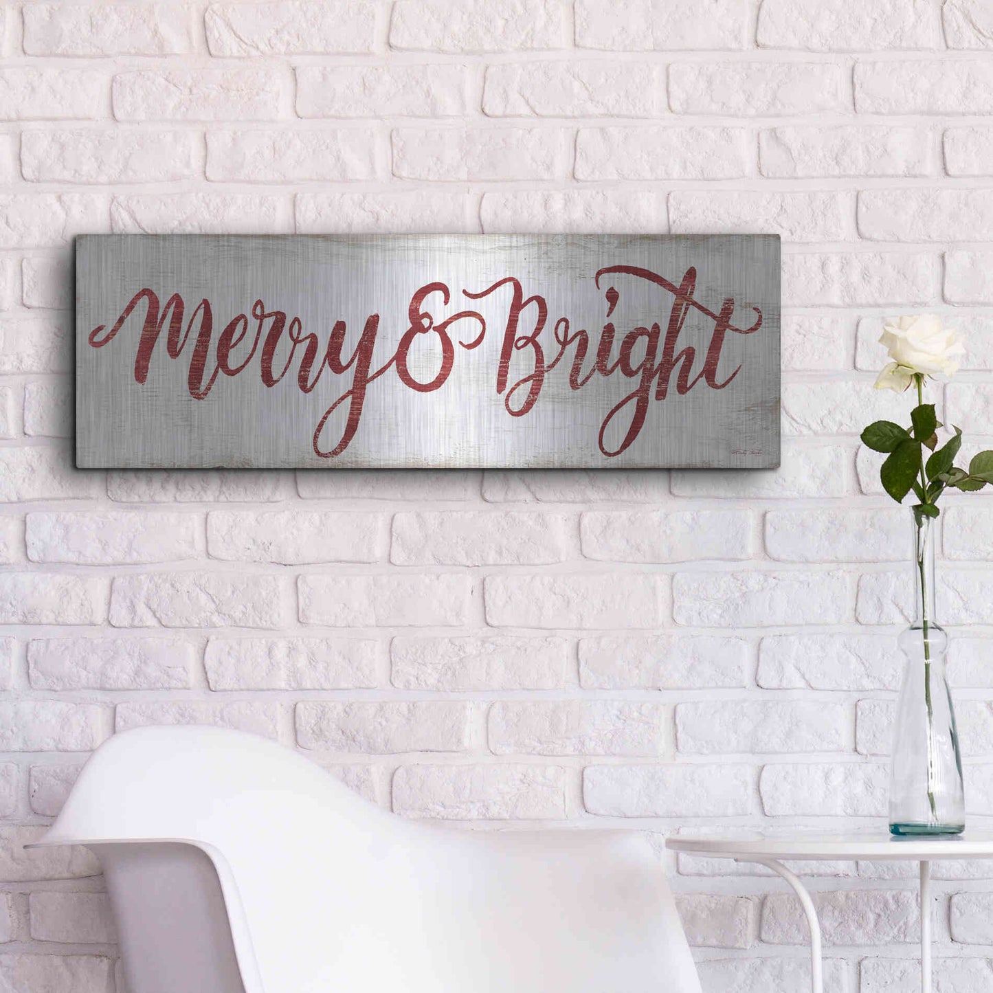 Luxe Metal Art 'Merry & Bright Cursive' by Cindy Jacobs, Metal Wall Art,36x12