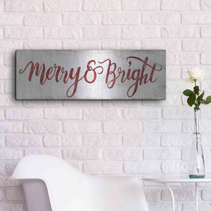 Luxe Metal Art 'Merry & Bright Cursive' by Cindy Jacobs, Metal Wall Art,36x12