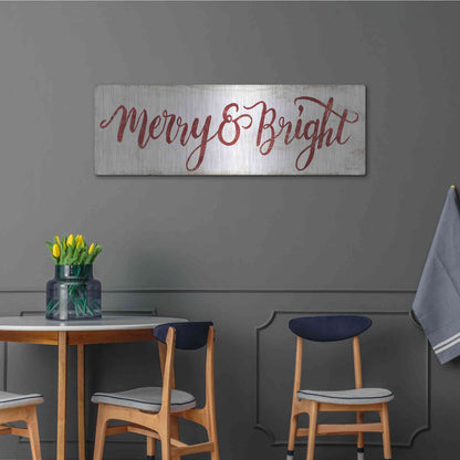 Luxe Metal Art 'Merry & Bright Cursive' by Cindy Jacobs, Metal Wall Art,48x16