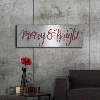 Luxe Metal Art 'Merry & Bright Cursive' by Cindy Jacobs, Metal Wall Art,48x16