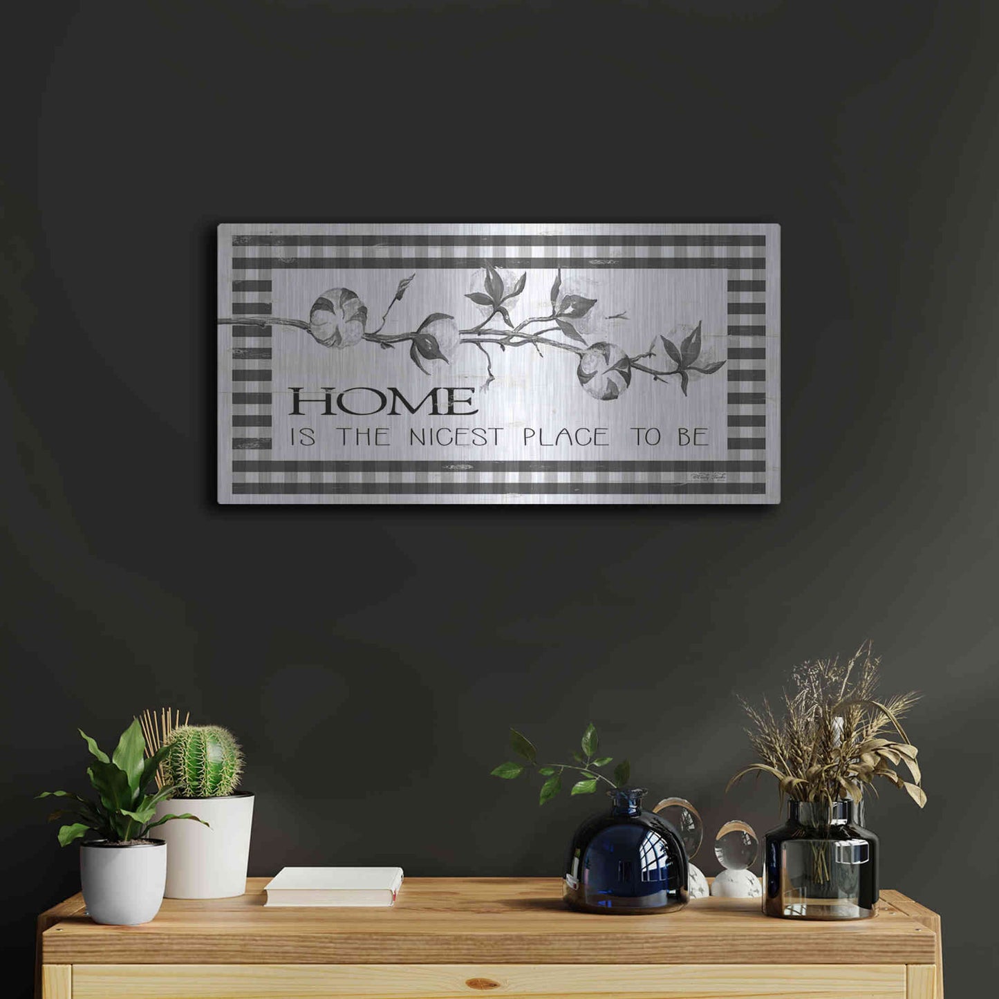 Luxe Metal Art 'Home Plaid' by Cindy Jacobs, Metal Wall Art,24x12