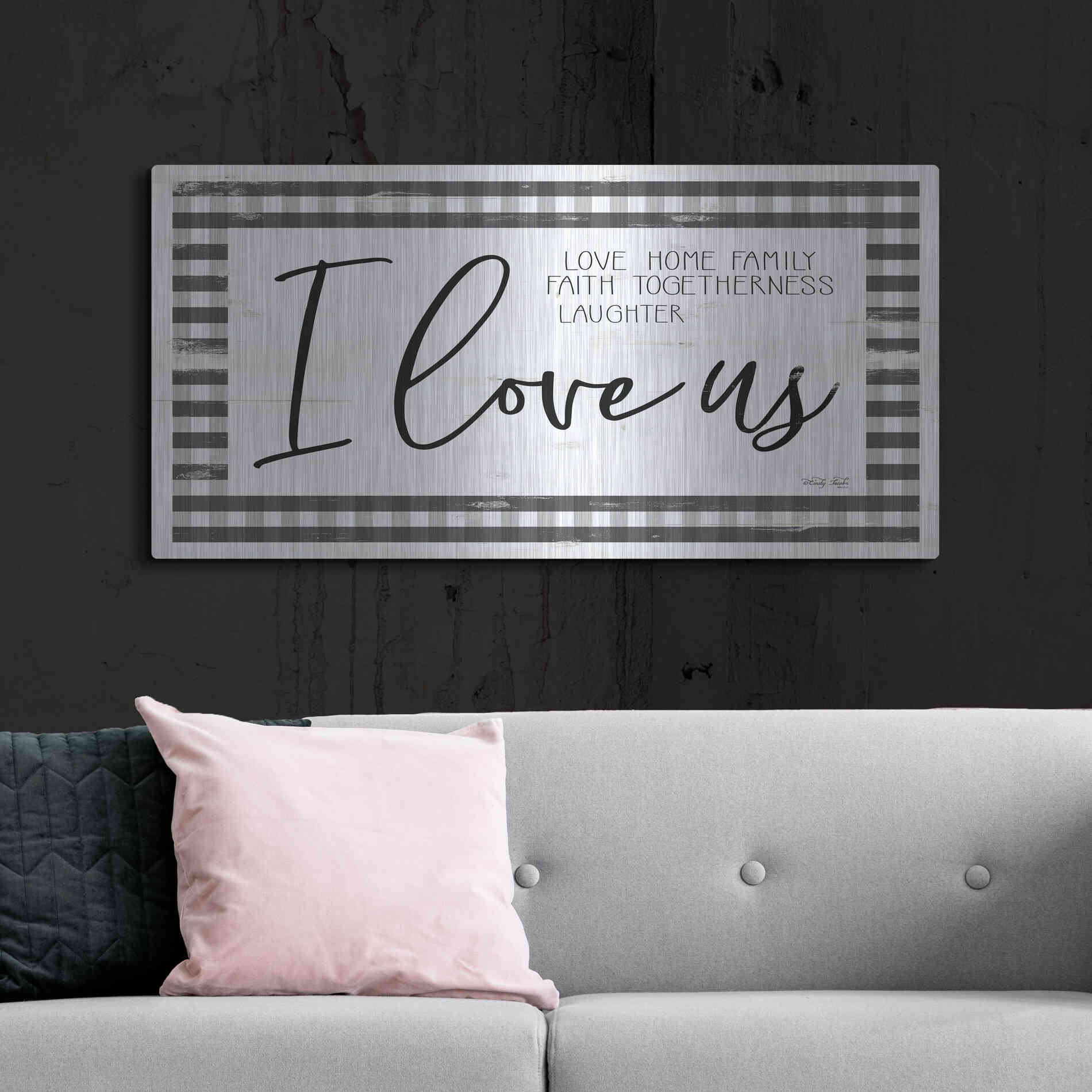 Luxe Metal Art 'I Love Us' by Cindy Jacobs, Metal Wall Art,48x24
